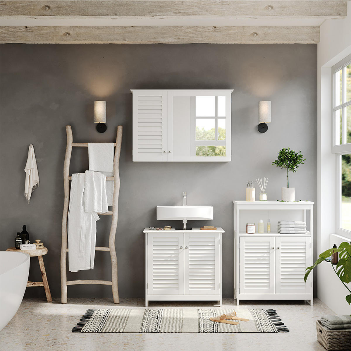 BADMÖBEL-SET Riad Weiß 3 Teile, Option 6 - Weiß, Holzwerkstoff (60/58/35cm) - Vicco