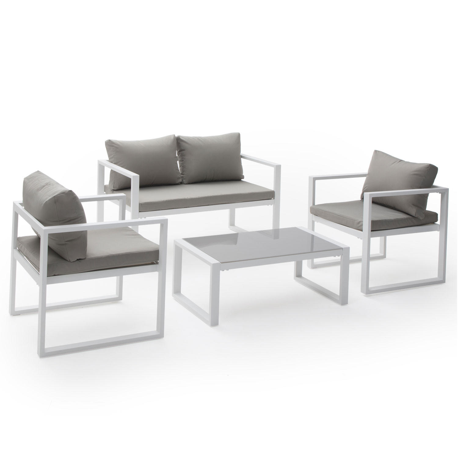 GARTENMÖBEL Ibiza Grau und Weiß 4 Plätze - Grau, Metall - Happy Garden