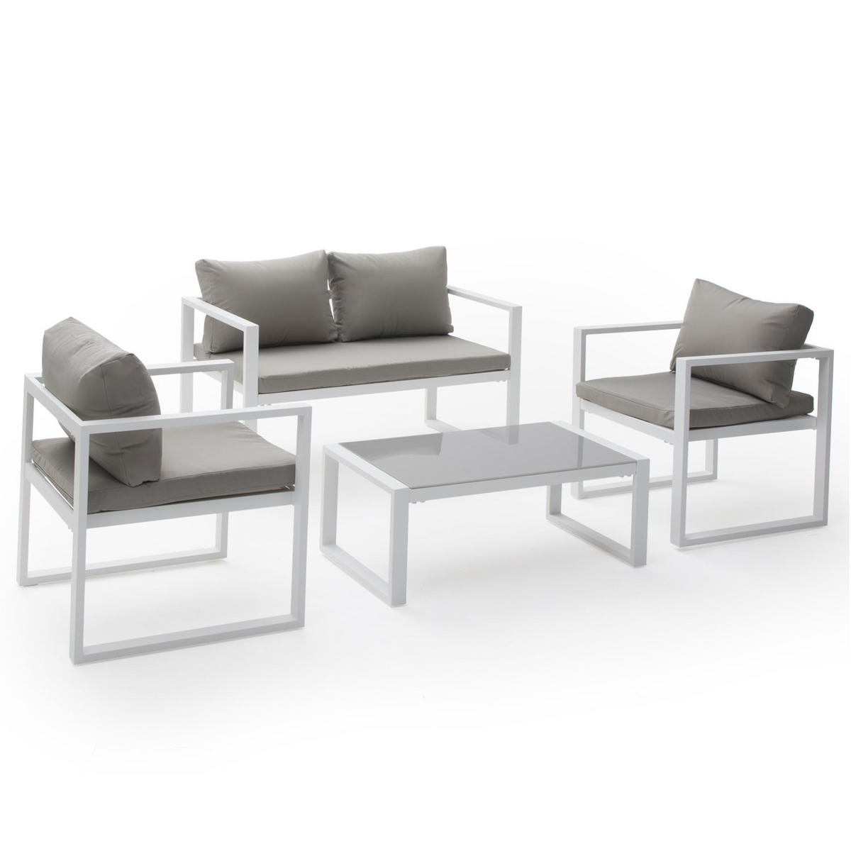 GARTENMÖBEL Ibiza Grau und Weiß 4 Plätze - Grau, Metall - Happy Garden