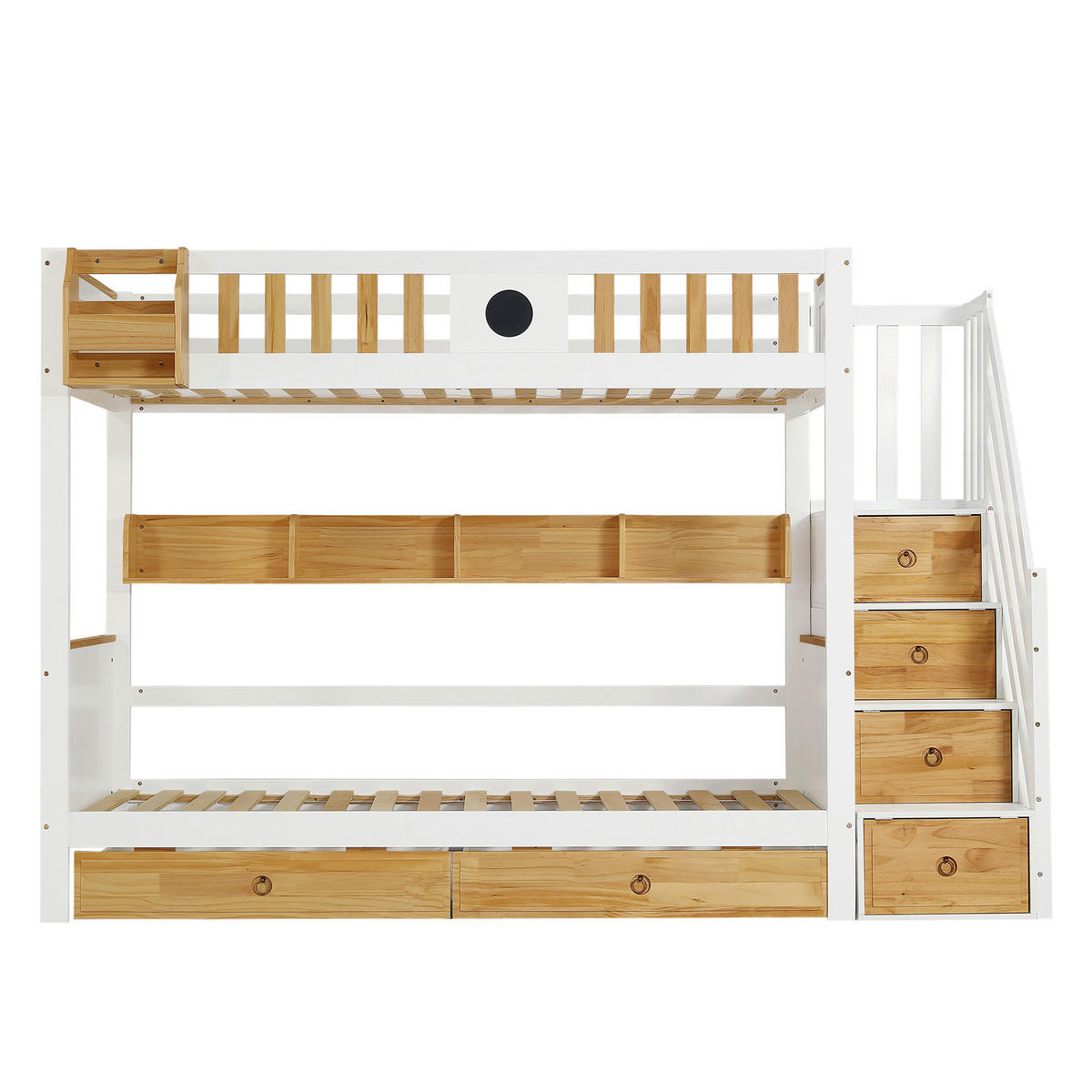 ETAGENBETT 90/200 cm aus Kiefer und MDF mit Stauraumtreppe Weiß/Natur - Weiß, Holzwerkstoff (90/200cm) - Modenvie