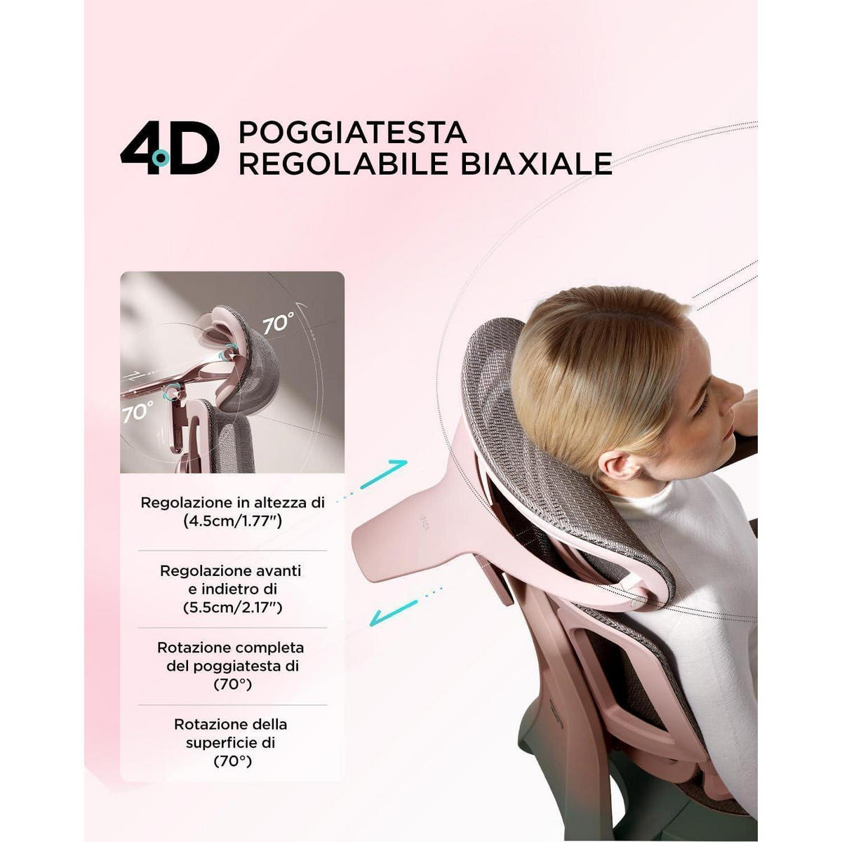 BÜROSTUHL E3 Pro mit Lendenwirbelstütze und Fußstütze Rosa - Multicolor, Kunststoff (57.5/45.5/80cm)