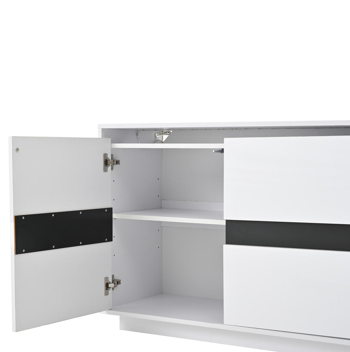 SIDEBOARD 140/40/70 cm mit 3 Türen, LED und Hochglanzfront in Weiß/Schwarz - Weiß, Holzwerkstoff (140/70/40cm) - BEAOK
