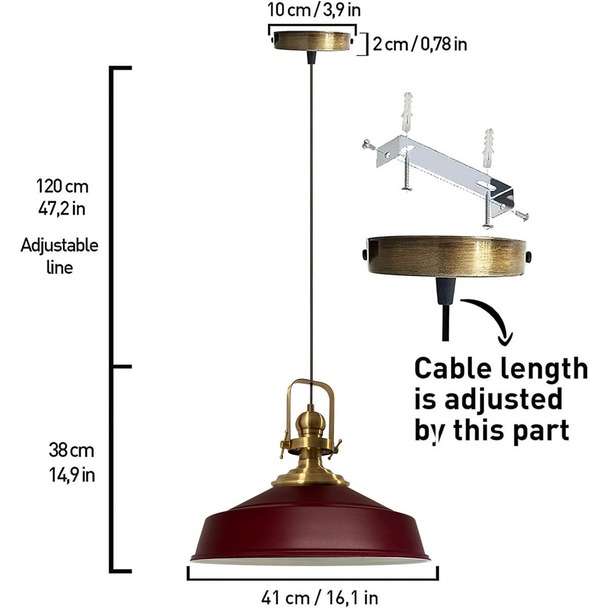 PENDELLEUCHTE Asletl 40/30 cm - Dunkelrot, Metall (40/30cm) - Bamyum