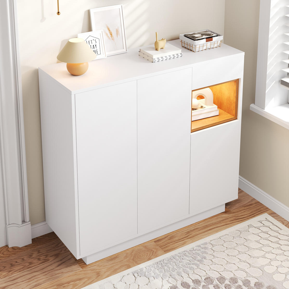 SCHUHSCHRANK 14-18 Paar weiß Holz - Naturfarben, Holzwerkstoff (105/100.5/39.5cm) - LEBENLANG