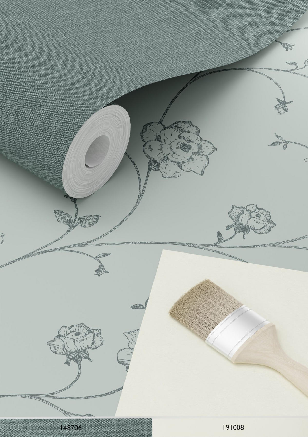 TAPETE Toile de Jouy Rosen 53 cm x 10.05 m - Blau, Papier (53/1000cm) - ESTAhome