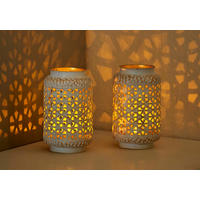 WINDLICHT Orientalisch - stilvolles Design mit faszinierendem Schattenspiel für gemütliche Atmosphäre, 2er-Set - Weiß, Metall (9/15/9cm) - Northpoint