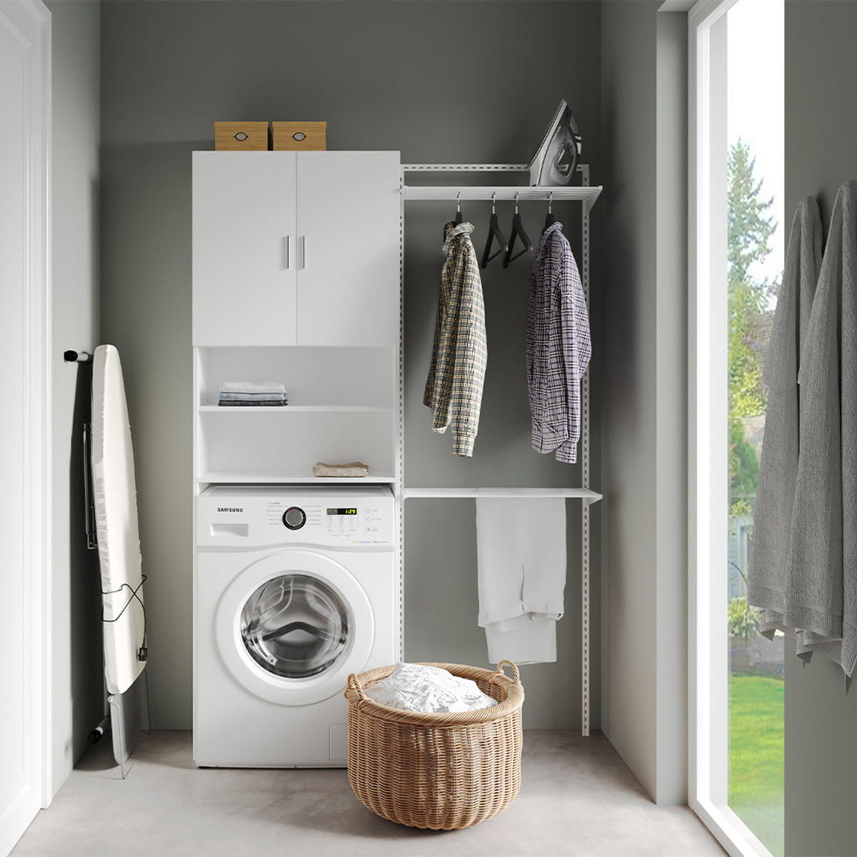 WASCHMASCHINENSCHRANK Martha Weiß 64 x 190 cm mit 2 kurzen Türen - Weiß, Holzwerkstoff (64/190/26cm) - Vicco