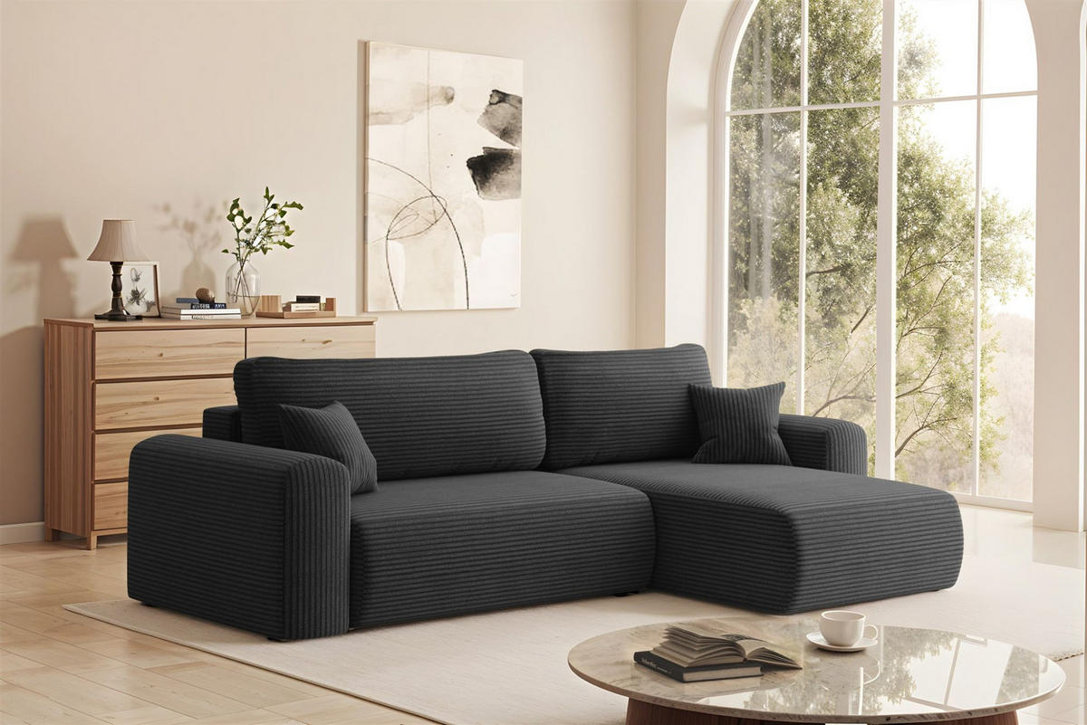 ECKSOFA Flora In Poso - Schwarz, Holzwerkstoff/Textil (272/145cm) - Fun Möbel