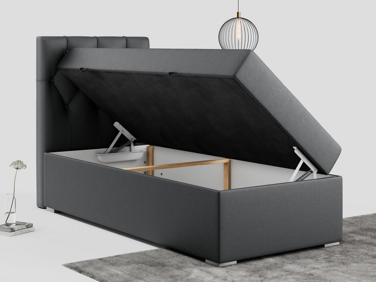 BOXBETT ALDA 90/200 Dunkelgrau Kunstleder - H4 - Links Seite - Dunkelgrau, Holz/Textil (90/200cm) - MKS