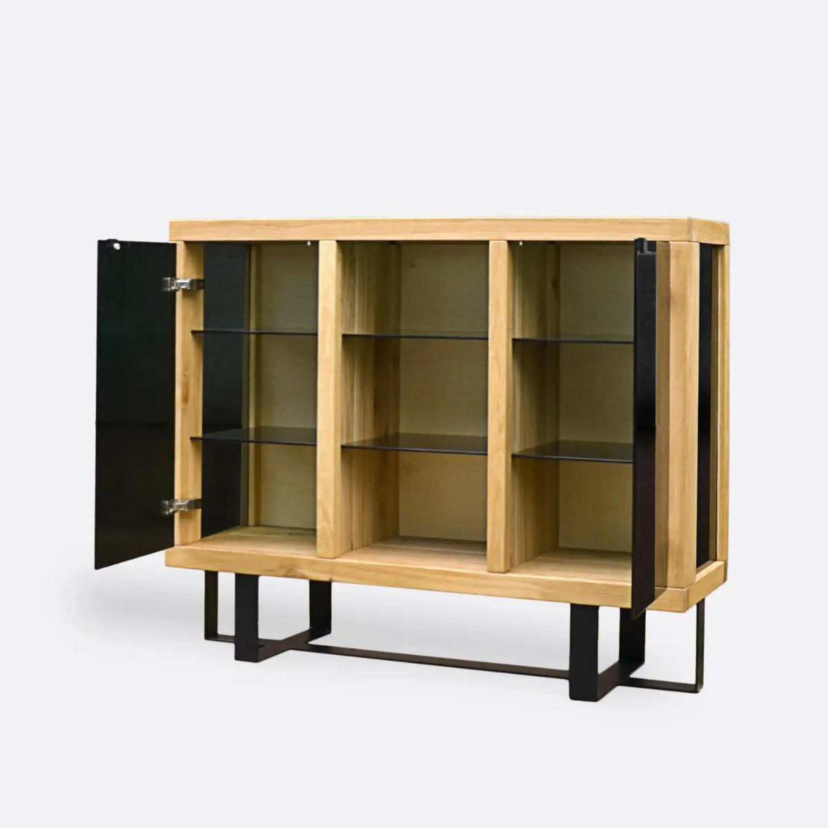 EICHENKOMMODE mit Glas für das Wohnzimmer oder Arbeitsbüro MOCCA - Eichefarben, Holz (120/100/40cm) - Rawood Furniture