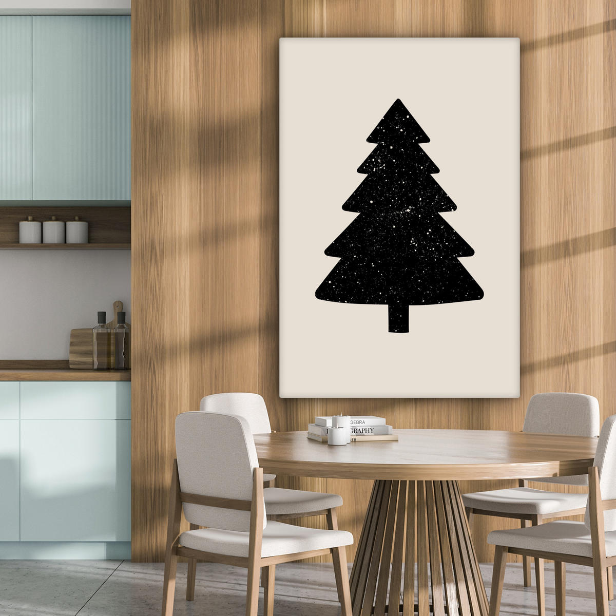 LEINWANDBILD Weihnachtsbaum - Schwarz - Urlaub - Beige 90x140 cm - Schwarz, Textil (90/140cm) - MuchoWow