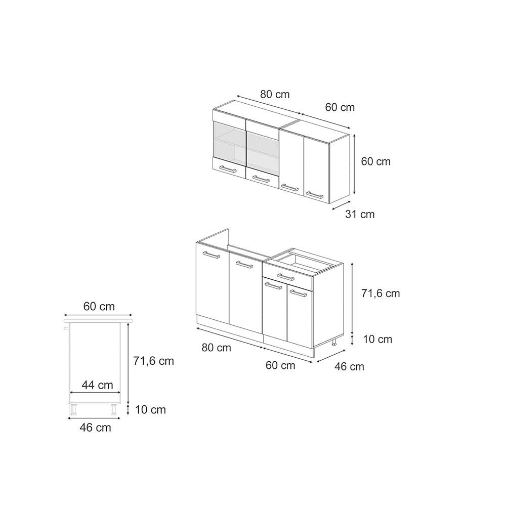 SINGLEKÜCHE R-Line Schwarz Hochglanz/Anthrazit 140 cm, AP Anthrazit - Schwarz Hochglanz/Anthrazit, Holzwerkstoff (140/81.6/60cm) - Vicco