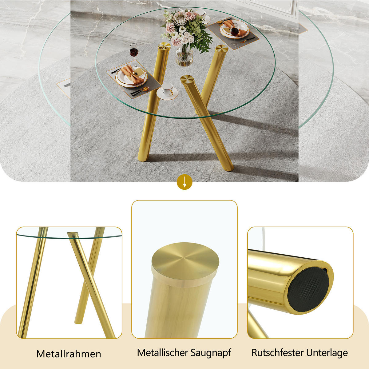 ESSTISCH Transparent/Goldfarben 89/89/76 cm - Goldfarben, Holz (89/89/76cm) - PANGIVO