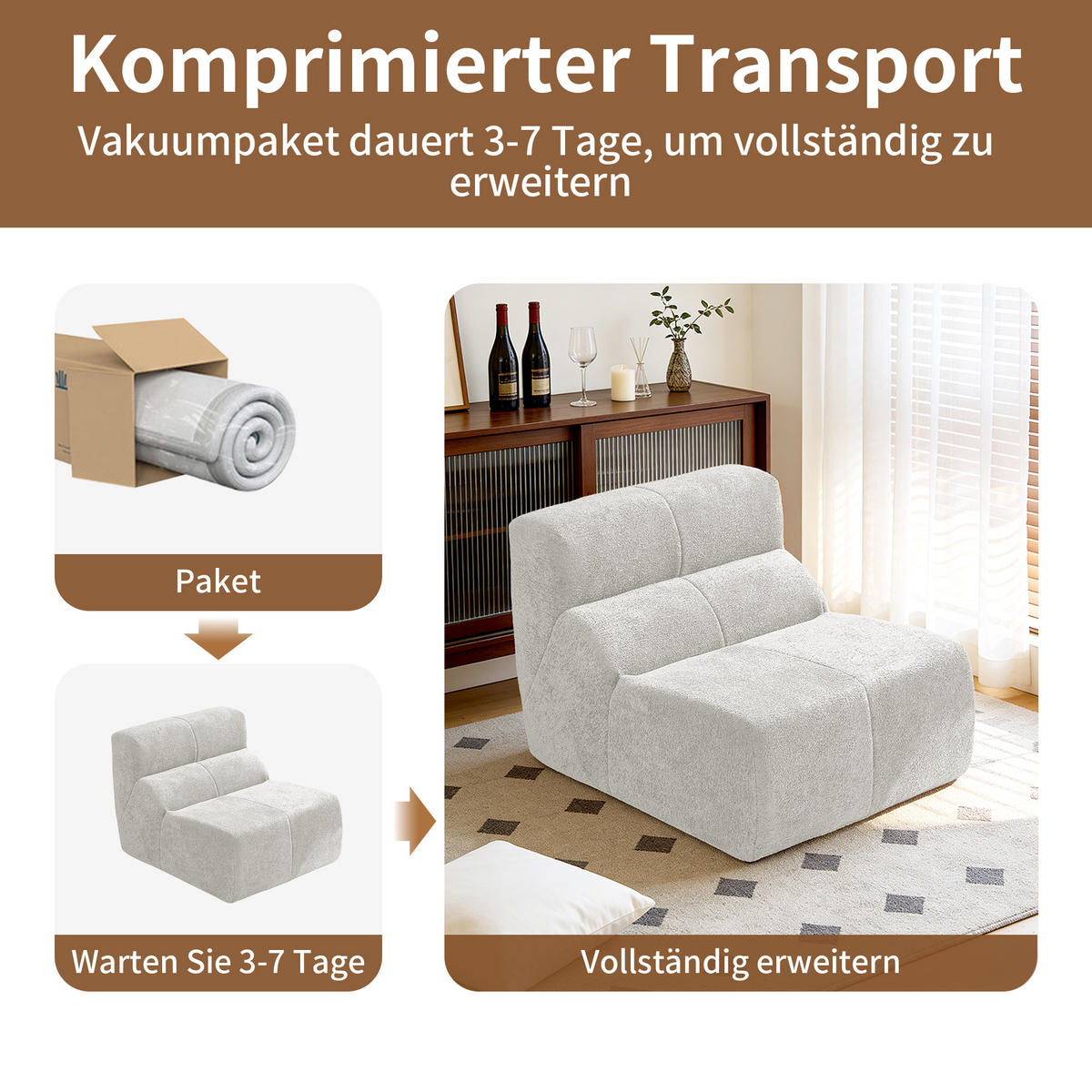 SESSEL Samt mit Regentropfen-Struktur Montagefrei - Weiß, Textil (93/79/109cm) - Urban Meuble