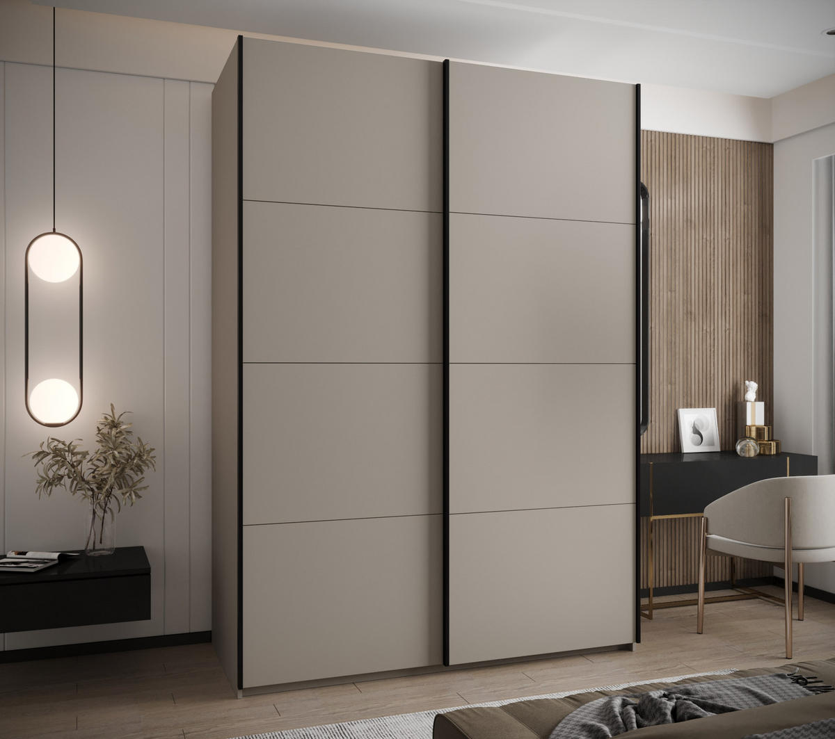 SCHWEBETÜRENSCHRANK 245,5/170/64 2-türig - Kaschmir/Schwarz, Holz/Metall (170/245/64cm) - Abiks Möbel