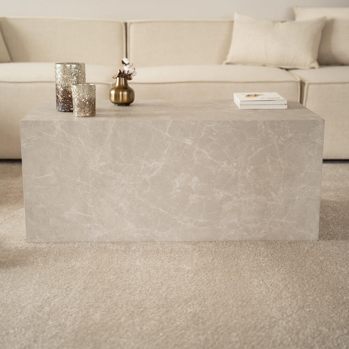 COUCHTISCH Marmor AMIRI L - 95 x 50 cm Beige - Beige, Holzwerkstoff/Textil (50/95/40cm) - Home Deluxe