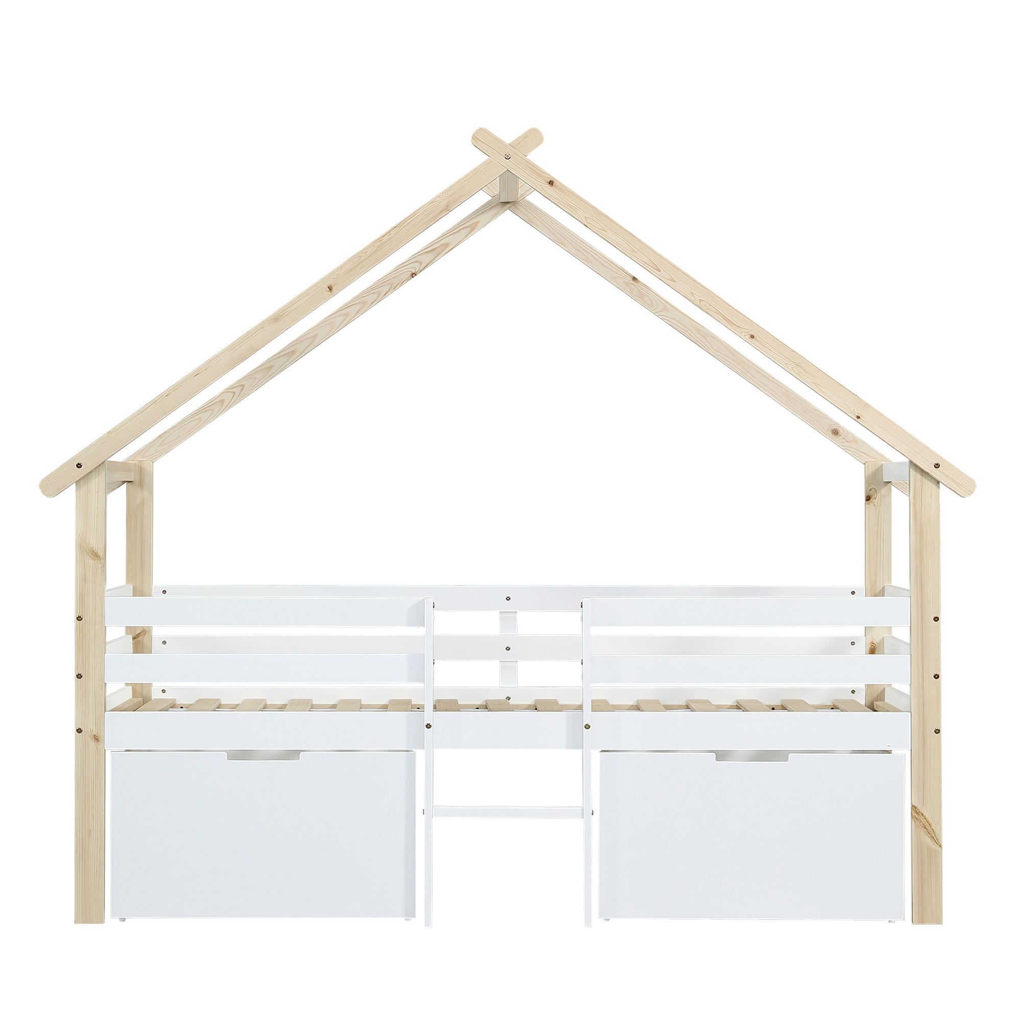 HAUSBETT 90/200 cm Weiß, Natur - Ahornfarben/Weiß, Holz/Holzwerkstoff - Raumix