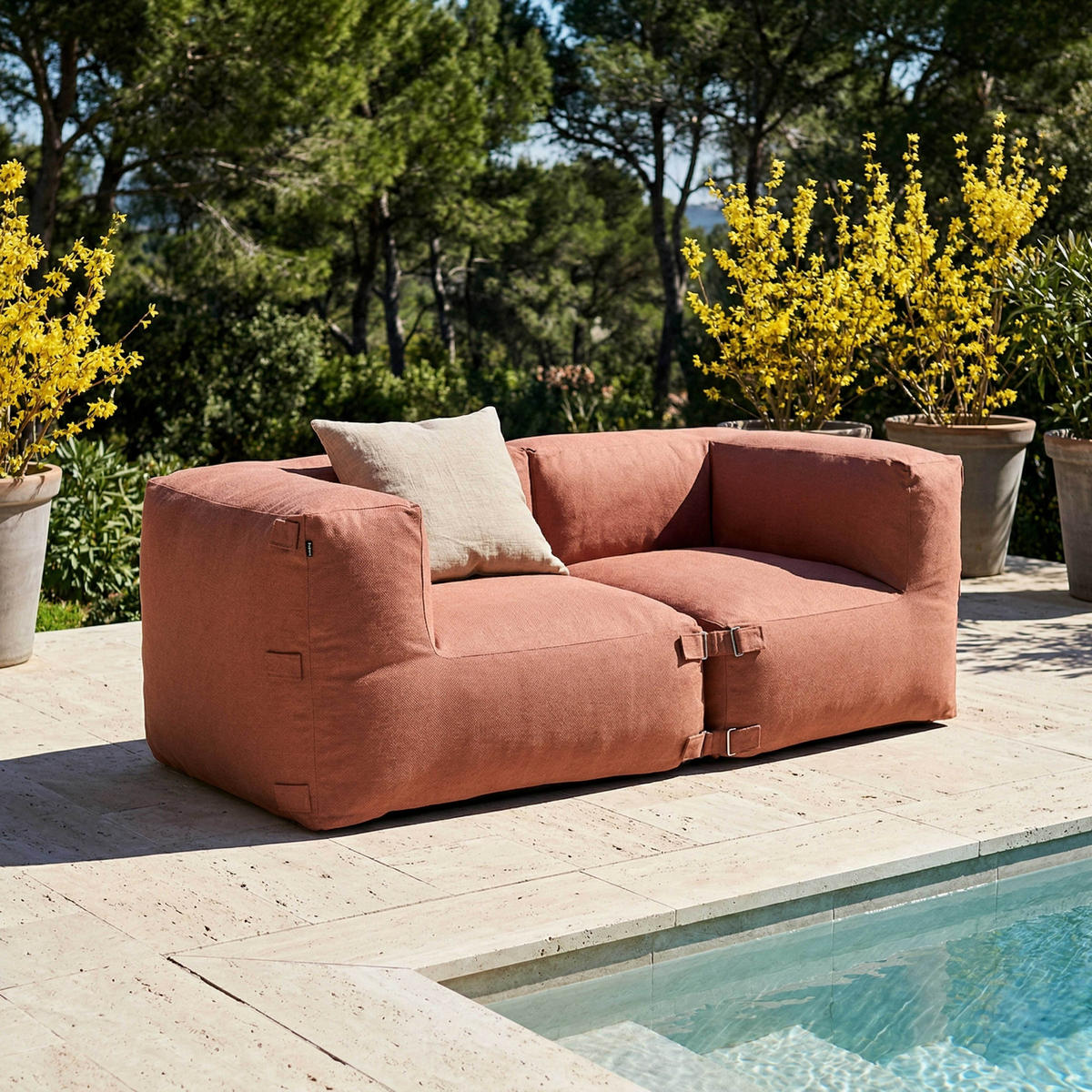 GARTENSOFA mit 2 Sitzplätzen, Terrakotta - Braun, Textil (170/65/85cm) - Oviala