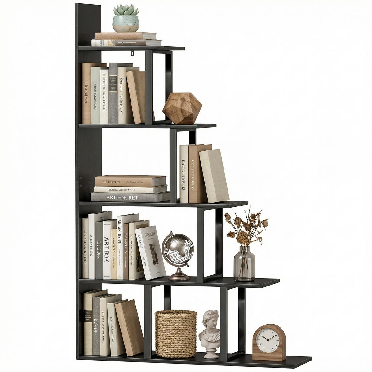 RAUMTEILER-STUFENREGAL,INDUSTRIESTIL 5 Ablagen 102x30x160cm,schwarz - Schwarz, Holzwerkstoff (102/160/30cm) - Vallsero