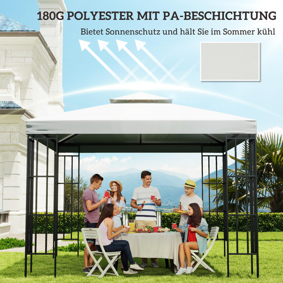 ERSATZDACH, Polyester, Cremeweiß - Weiß, Kunststoff (300/18/300cm) - Outsunny