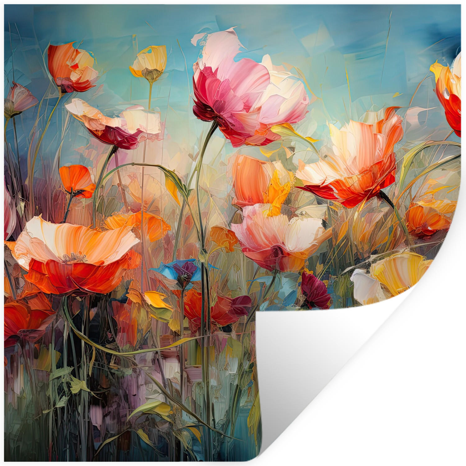 WANDTATTOO Blumen - Aquarell - Kunst - Botanisch - Natur 50x50 cm - Orange, Kunststoff (50/50/0.1cm) - MuchoWow