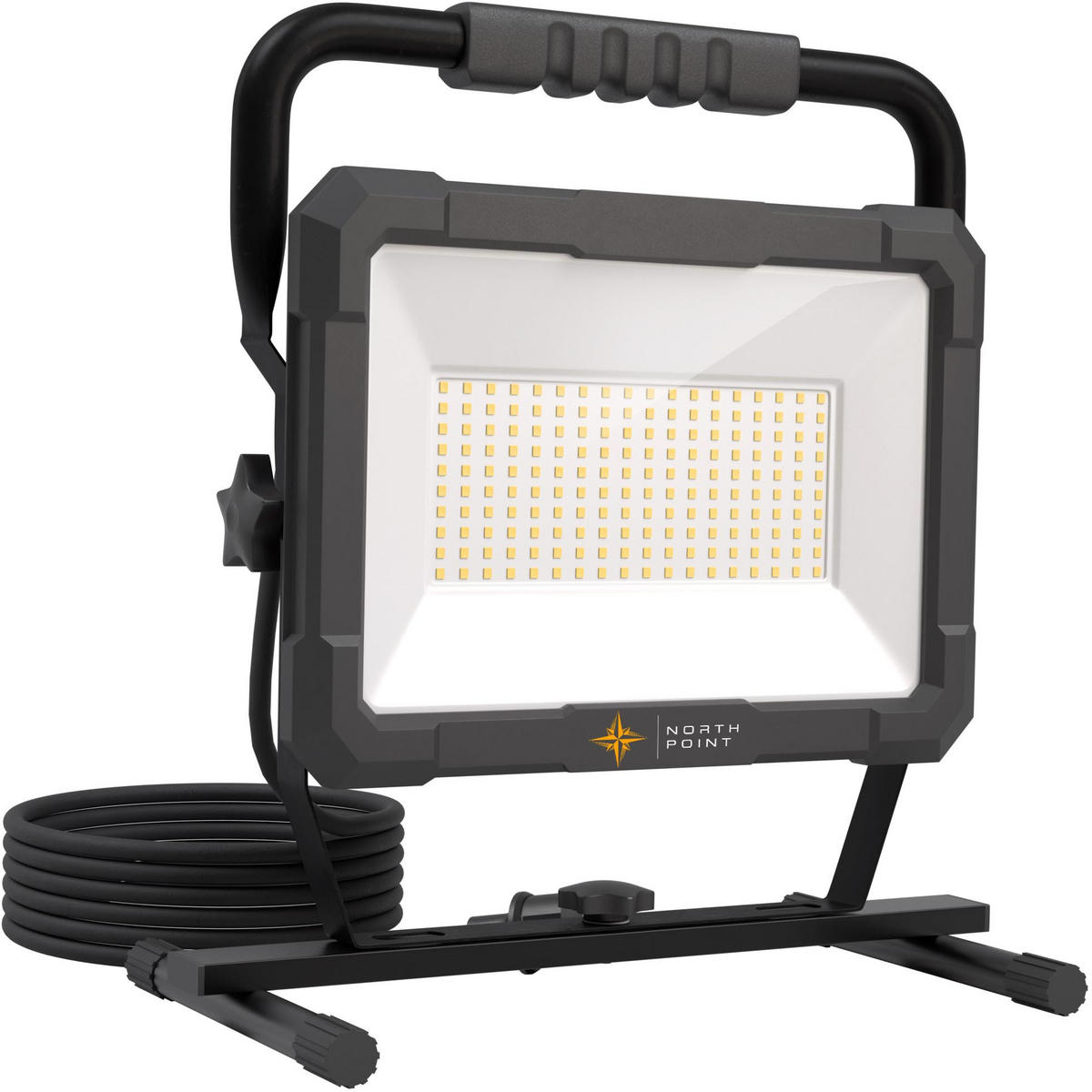 LED-BAUSTRAHLER mit Standfuß - 150W für Innen und Außen, spritzwassergeschützt, ideal für Handwerksarbeiten, 2er-Set - Schwarz, Metall (18.3/34.6/41.4cm) - Northpoint