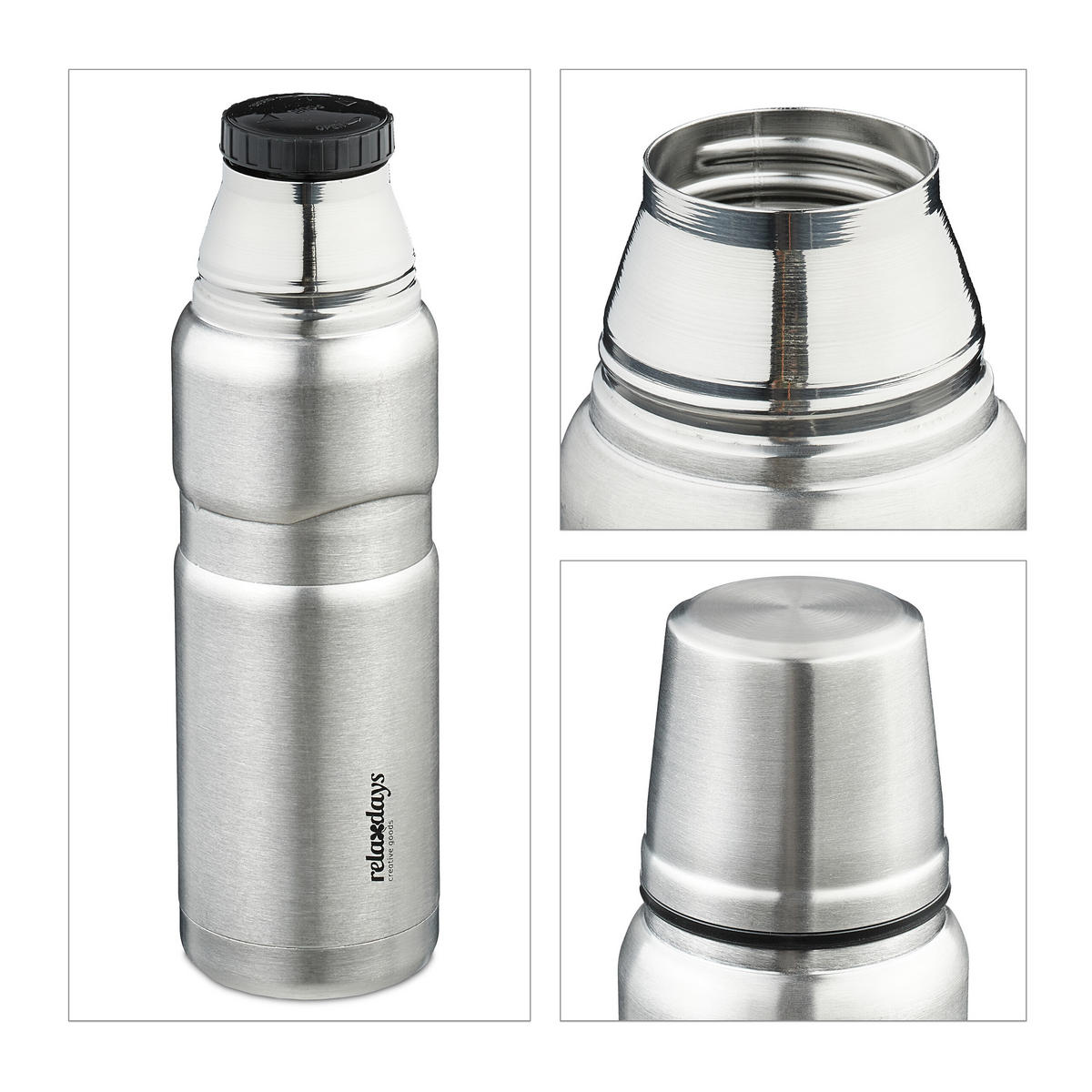 EDELSTAHL-TRINKFLASCHE - Silberfarben, Kunststoff/Metall (0.5L) - Relaxdays