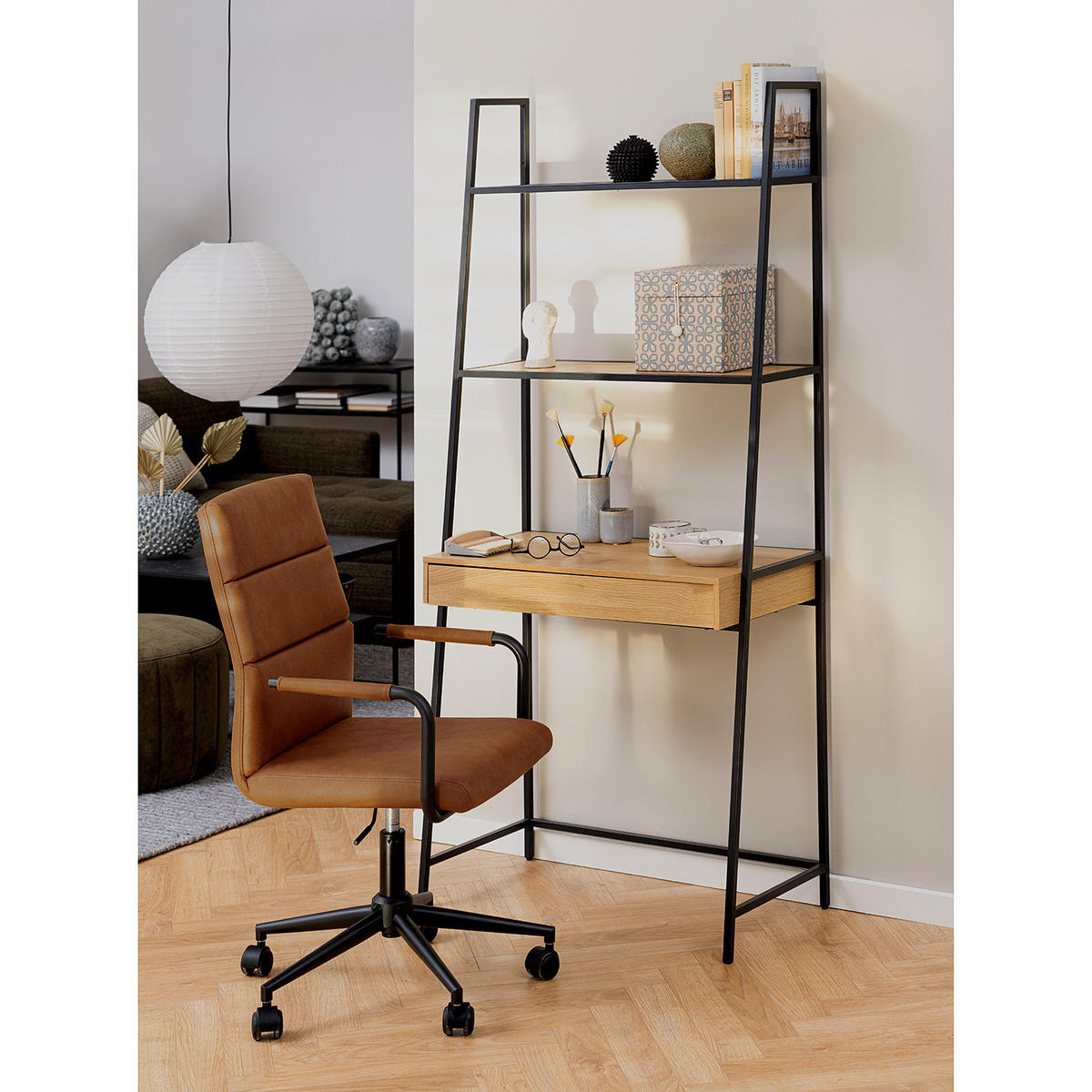 SCHREIBTISCH-KOMBINATION - Wildeiche, Holzwerkstoff/Metall (36/77/175cm) - home24