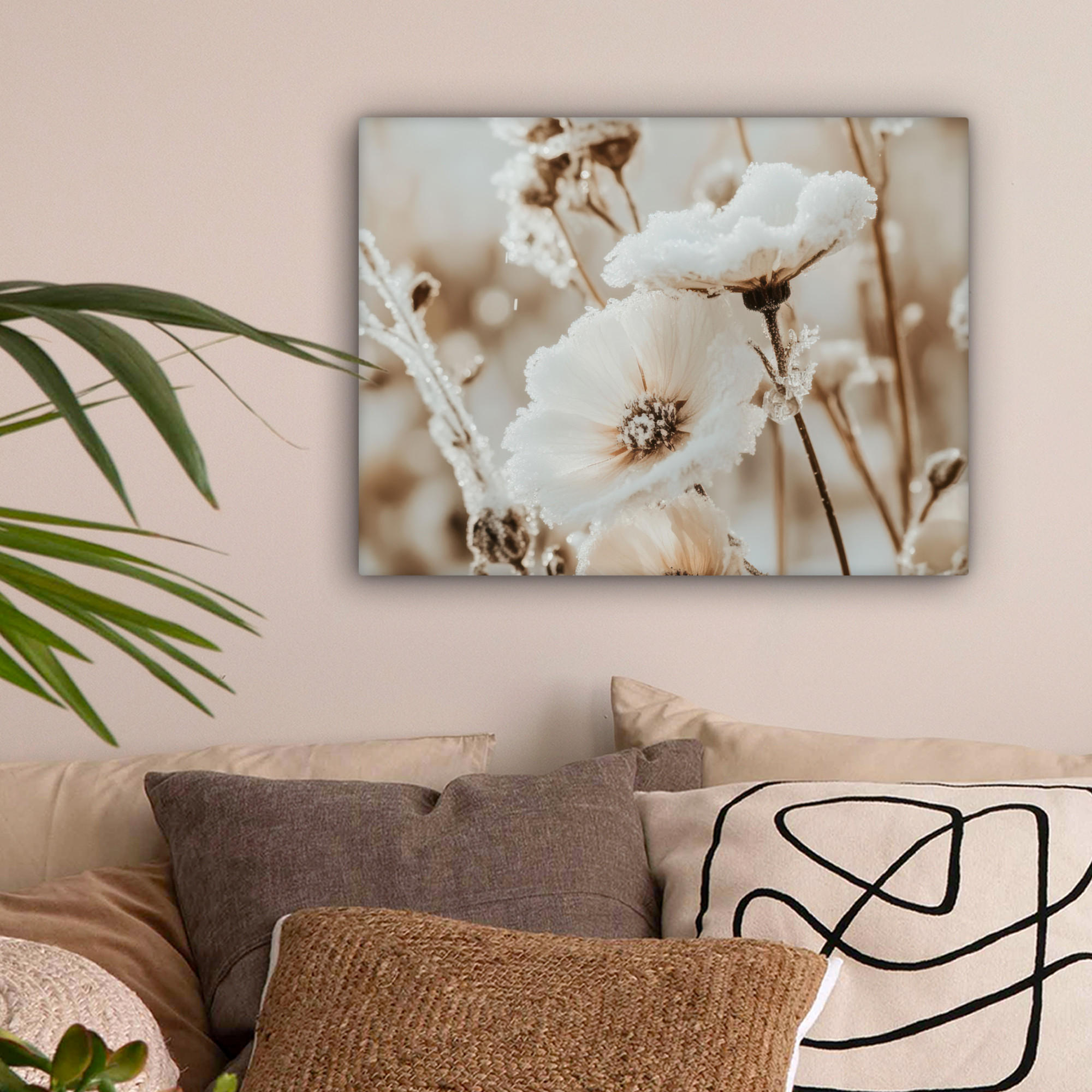 LEINWANDBILD Blumen - Winter - Weiß - Schnee - Beige 40x30 cm - Creme, Textil (40/30cm) - MuchoWow