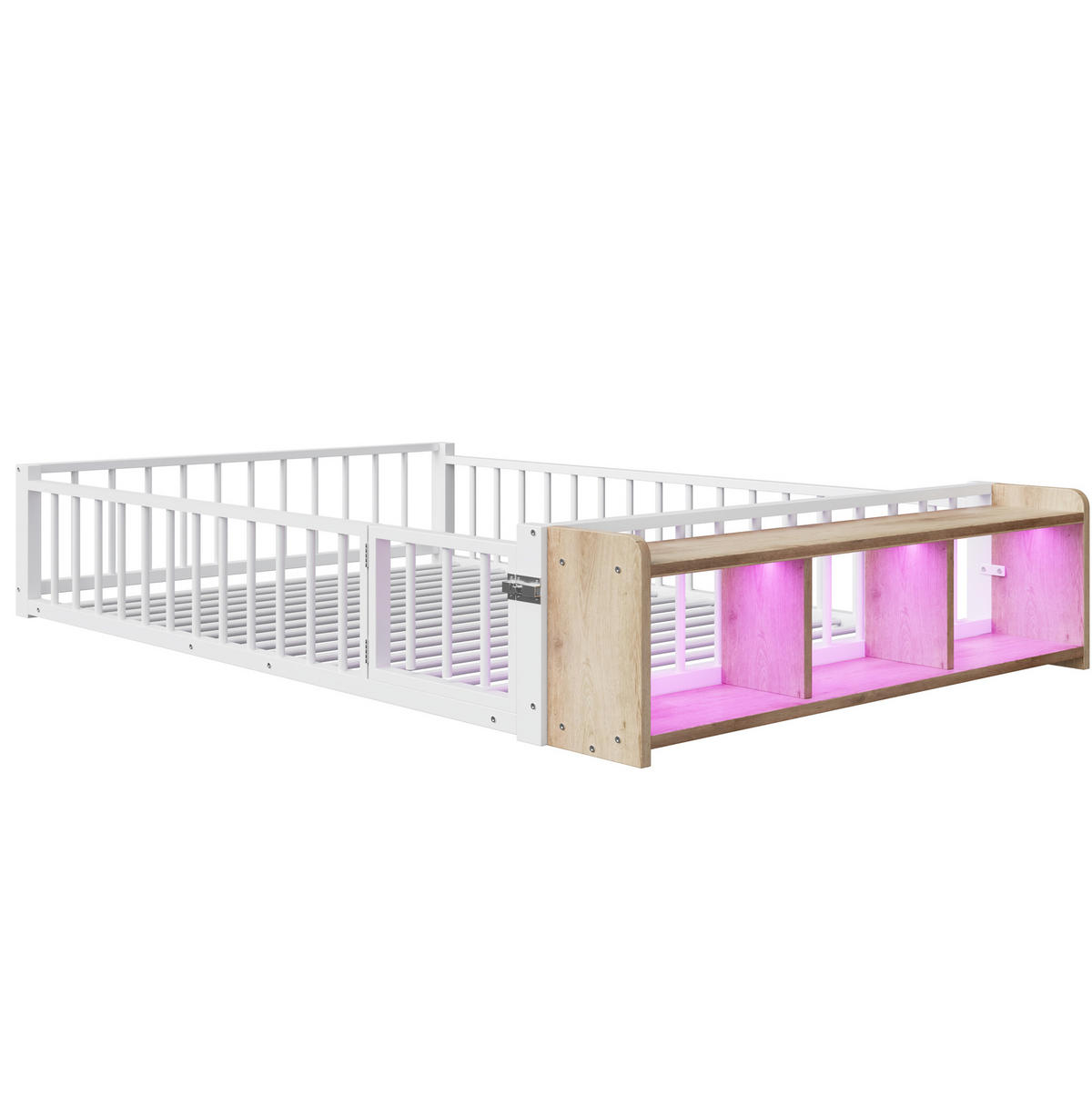 KINDERBETT 140/200 cm Weiß aus Metall mit Schutzgeländer und LED-Beleuchtung - Weiß, Holzwerkstoff (140/200cm) - Flora Grace