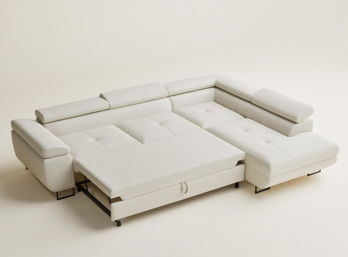 ECKSOFA MIT SCHLAFFUNKTION Concord Creme Webstoff - Creme/Schwarz, Holz/Holzwerkstoff (277/203cm) - Maison de Reve