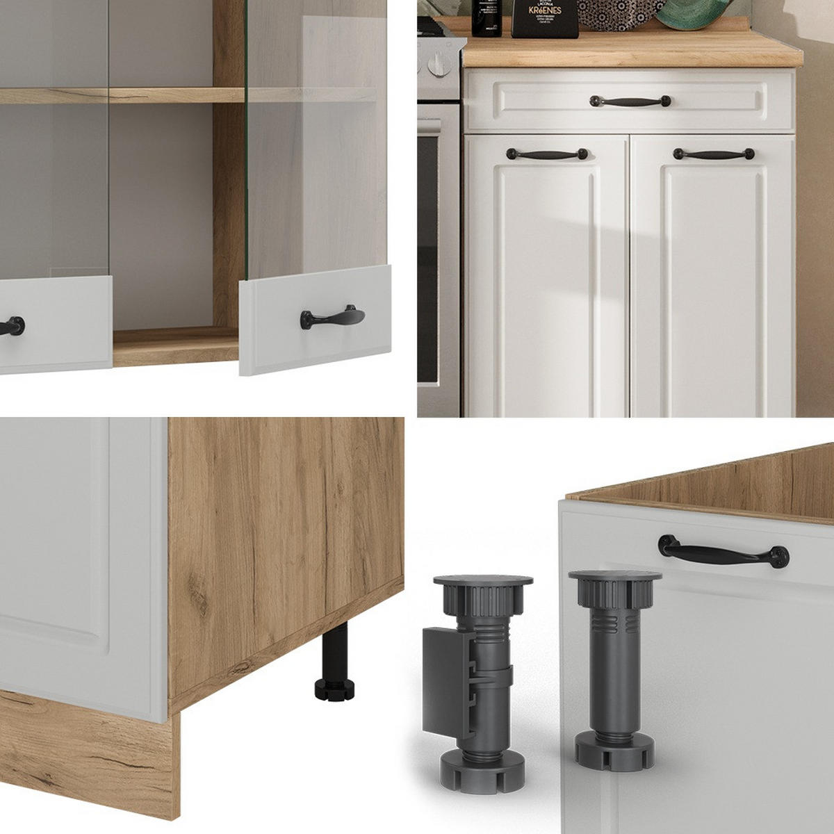 KUCHYŇSKÝ KOUT R-Line Bílý venkovský dům/zlatý dub - bílá/medově dubová, kompozitní dřevo (200/81.6/60cm) - Vicco