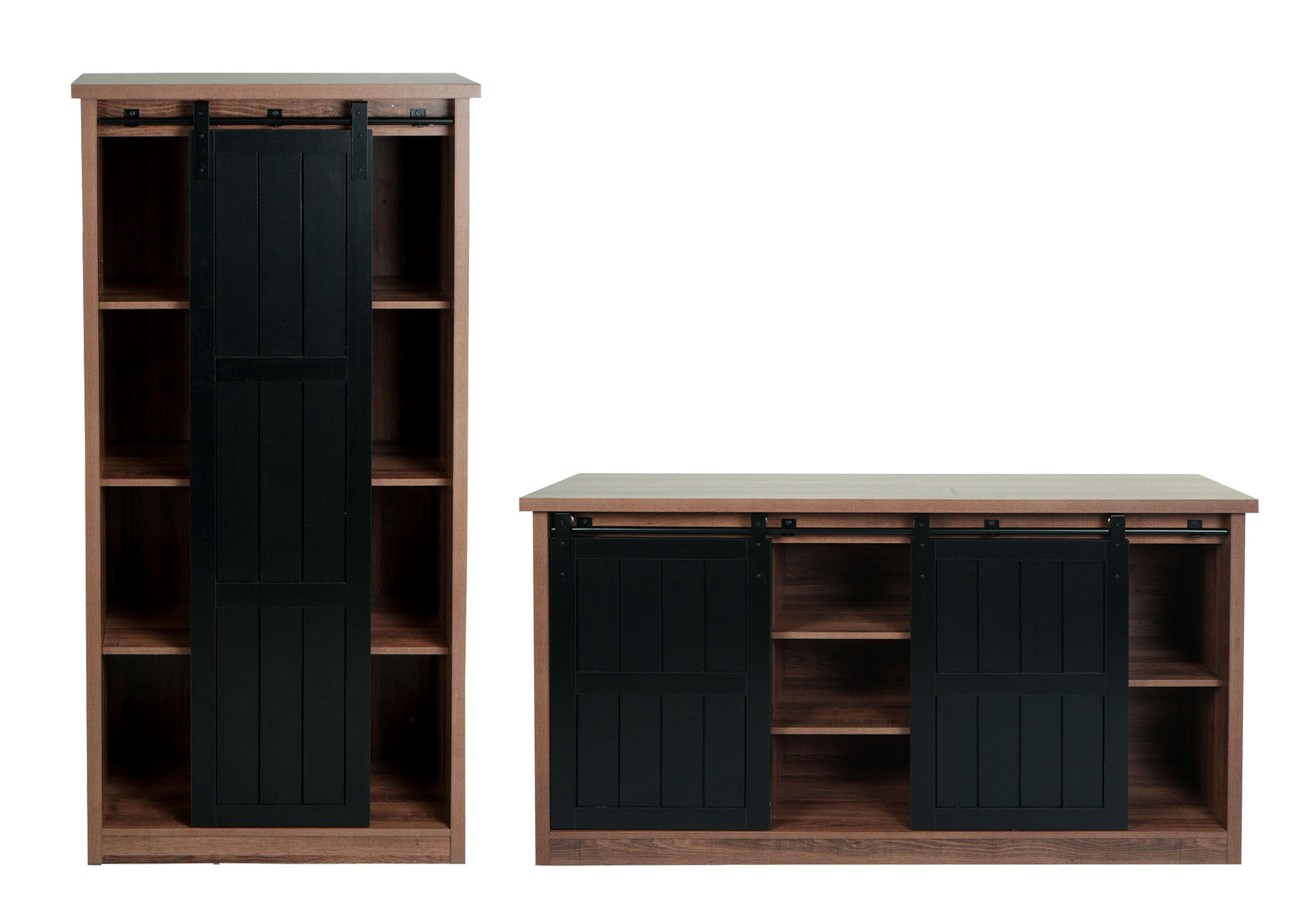 SET AUS SCHRANK UND SIDEBOARD Dunkelbraun, Schwarz - Dunkelbraun/Schwarz, Holz (150/163/40cm) - MCW