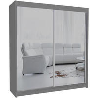 SCHWEBETÜRENSCHRANK Debra 200/216/61 graphit mit Spiegel - Graphitfarben, Holzwerkstoff (200/216/61cm) - Beautysofa