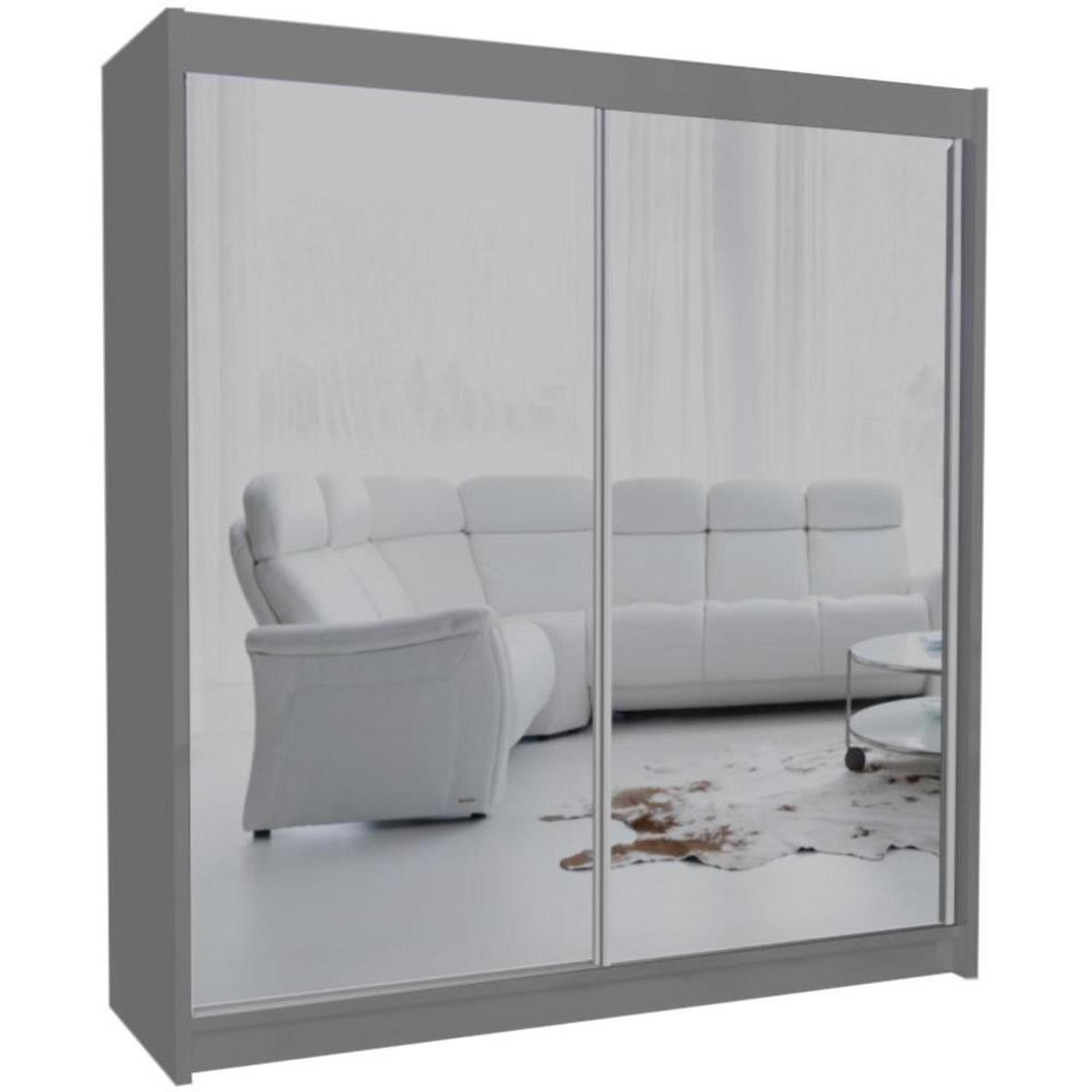 SCHWEBETÜRENSCHRANK Debra 200/216/61 graphit mit Spiegel - Graphitfarben, Holzwerkstoff (200/216/61cm) - Beautysofa