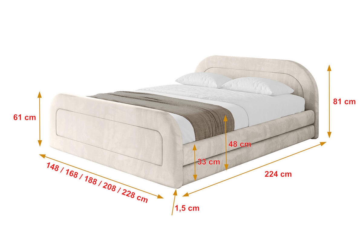 POLSTERBETT mit Bettkasten, Fußteil und Lattenrost, Boxbett mit Matratze H3/H4 - LERIS-v1-Z 180x200 Beige - Beige, Holzwerkstoff/Textil (180/200cm) - ALTDECOR