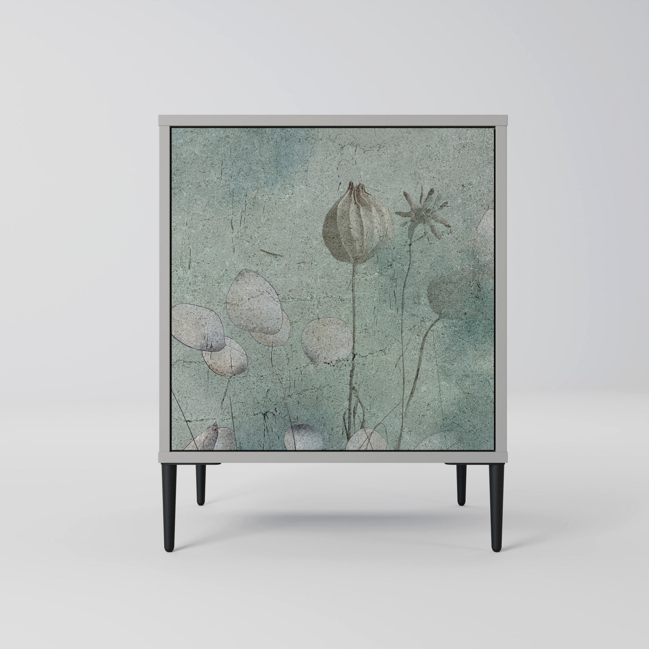 SIDEBOARD NIGHT LADY, Grau, 57,5x42x72,5 cm, Schwarze Metallfüße - Multicolor/Schwarz, Holzwerkstoff/Metall (57.5/72.5/42cm) - SpaceRebels