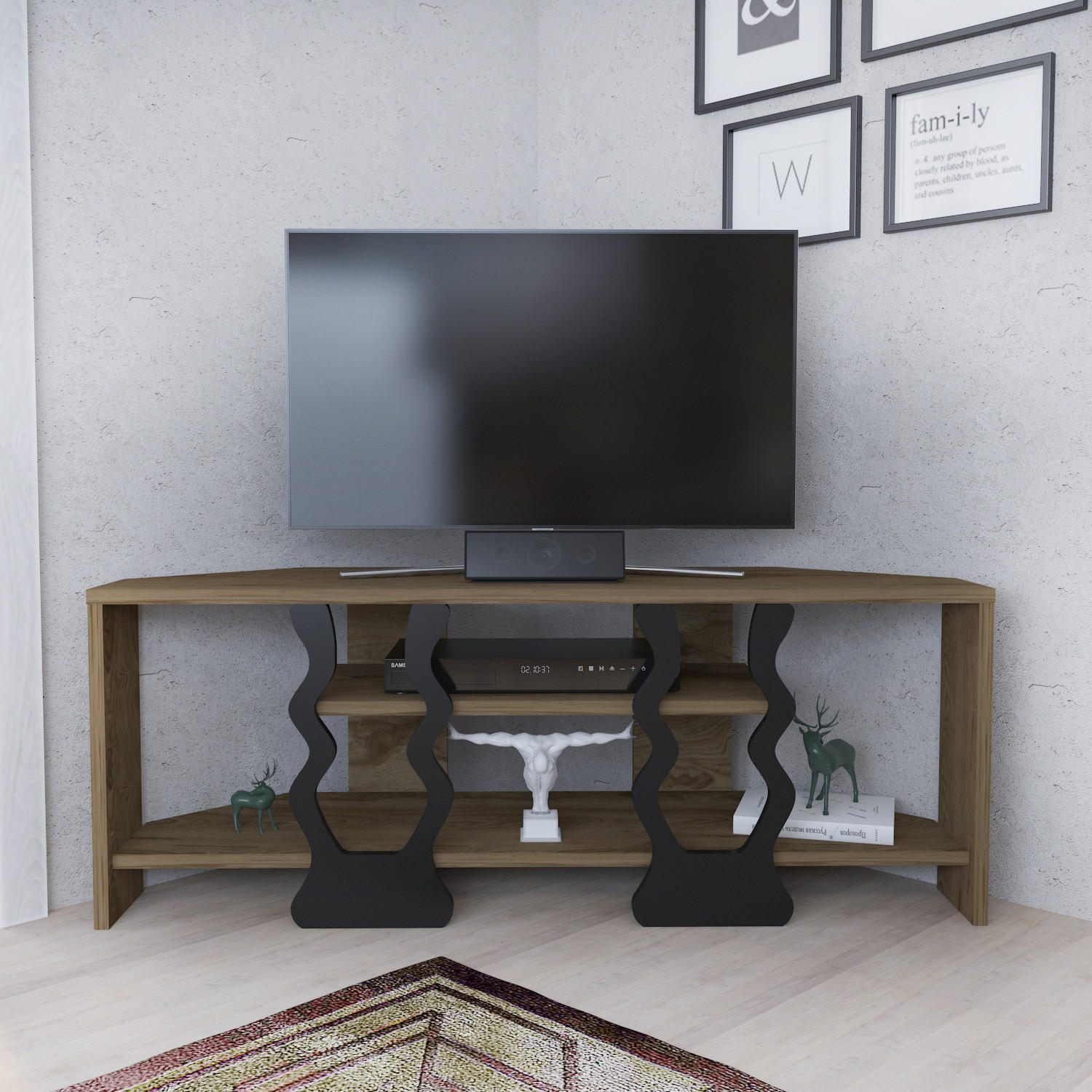 Thumbnail - Decorotika Tv-Element, Schwarz, Eiche, Holzwerkstoff, Rechteckig, 35x41.8x110 cm, Wohnzimmer, Wohnwände, Lowboards, Lowb...