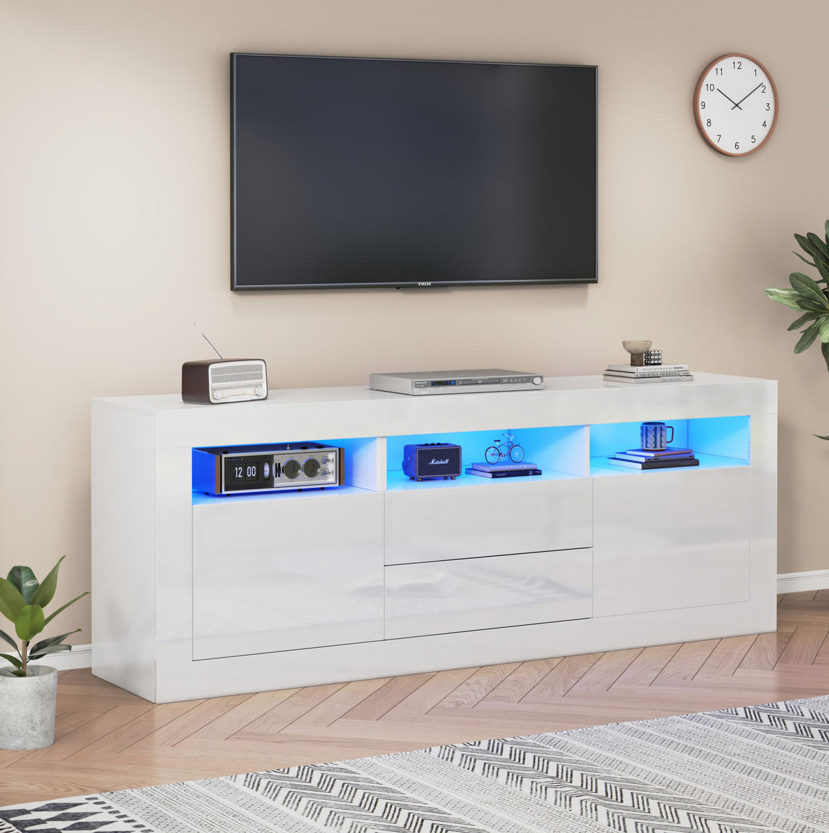 TV-ELEMENT mit LED-Beleuchtung 160 x 35 x 60 cm Hochglanz Weiß - Weiß, Holzwerkstoff (35/60/160cm) - Beauniv