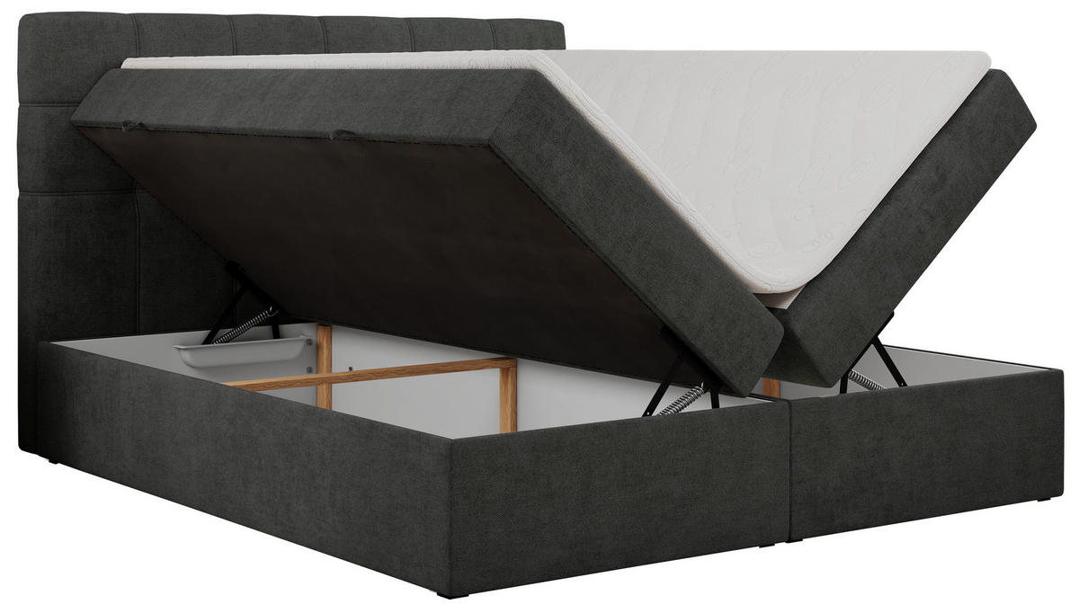 BOXBETT ERNI 180/200 - Dunkelgrau Strukture - H4 - Dunkelgrau, Holz/Textil (180/200cm) - MKS
