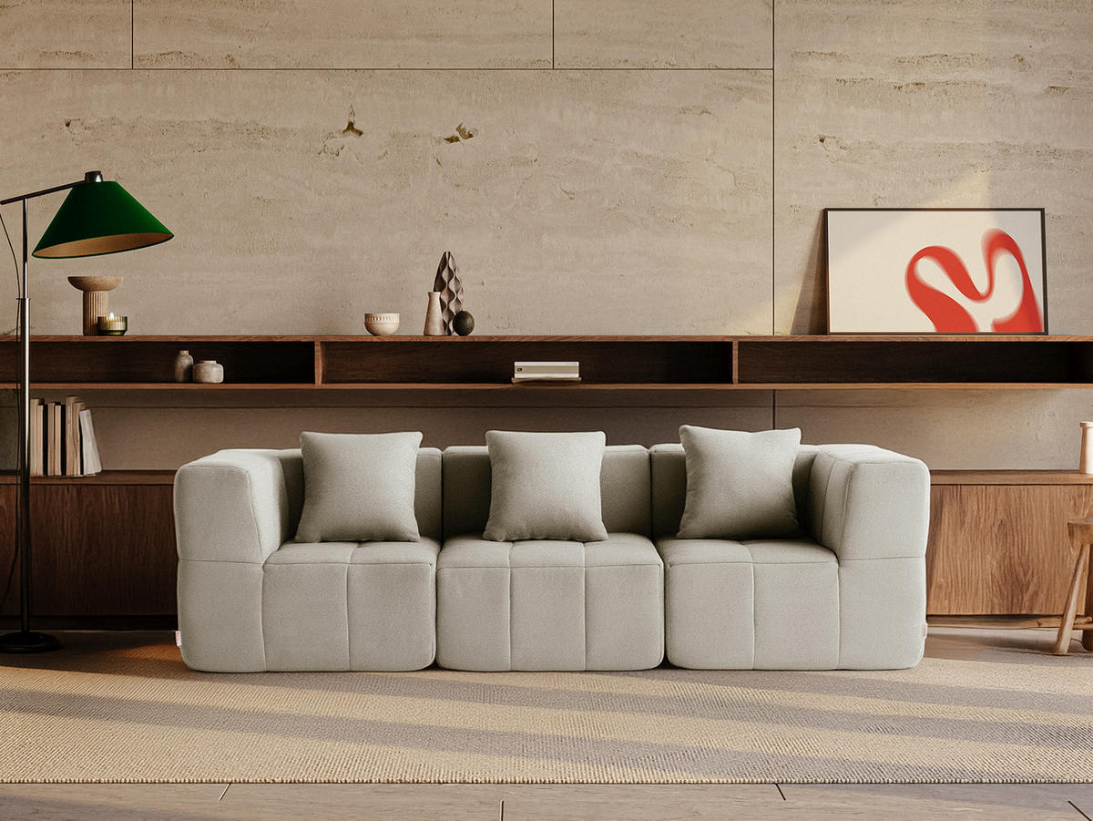 3-SITZER-SOFA Bouclé-Stoff Steinbeige - Greige, Textil (260/73/95cm) - MILYsofa