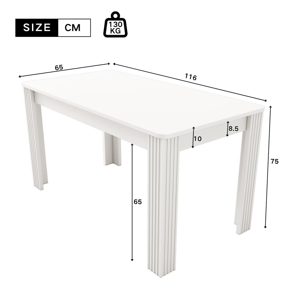 ESSTISCH rechteckig modern Weiß Spanplatte - Weiß, Holzwerkstoff (116/65/75cm) - Meubliv