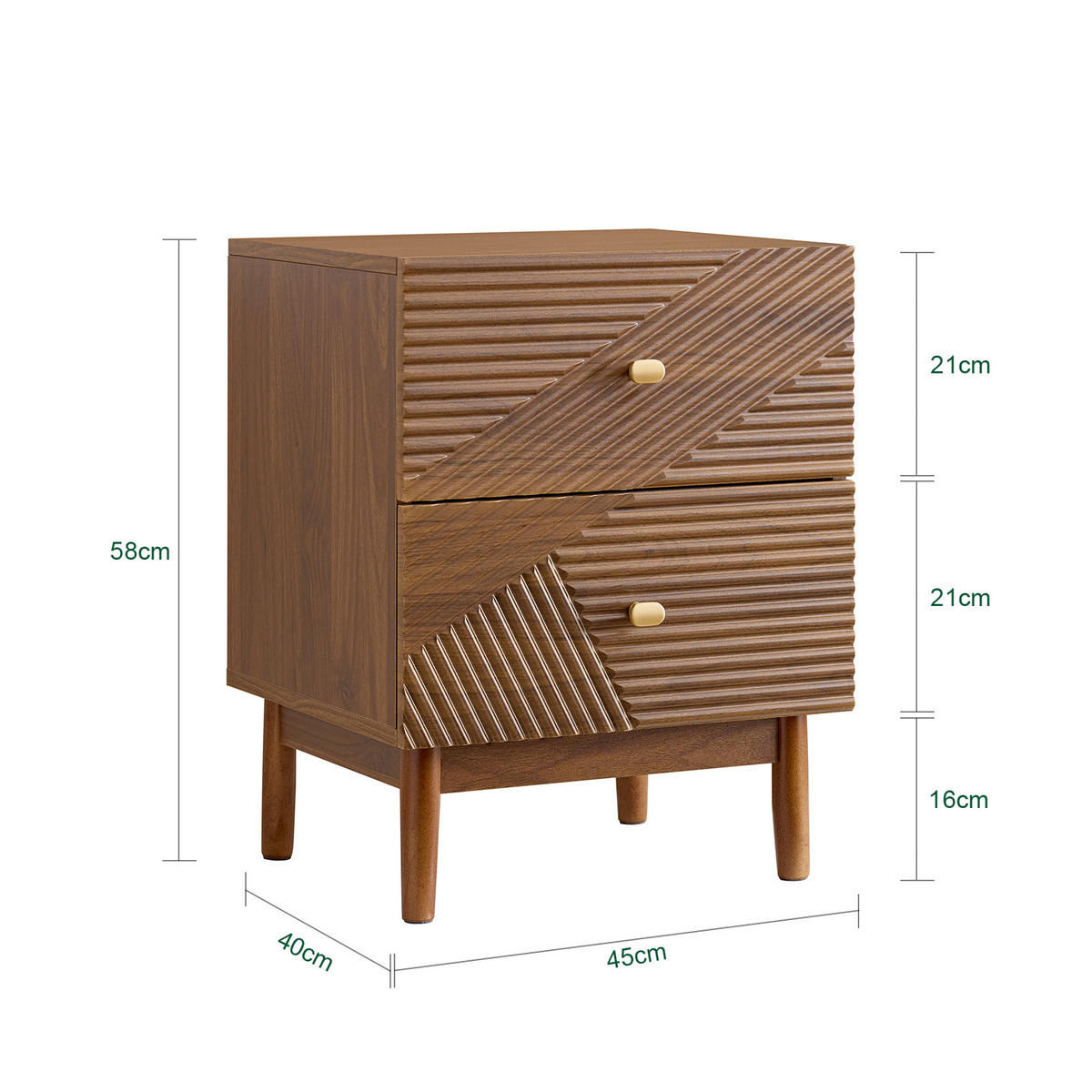 NACHTTISCH mit 2 Schubladen, Natur - Naturfarben, Holzwerkstoff (45/58/40cm) - SoBuy