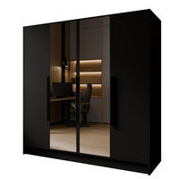 DREHTÜRENSCHRANK Goya II 200 cm mit Spiegel 4-türig, schwarz, schwarze Griffe - Schwarz, Kunststoff (51/200/200cm) - Margaret Hadas24