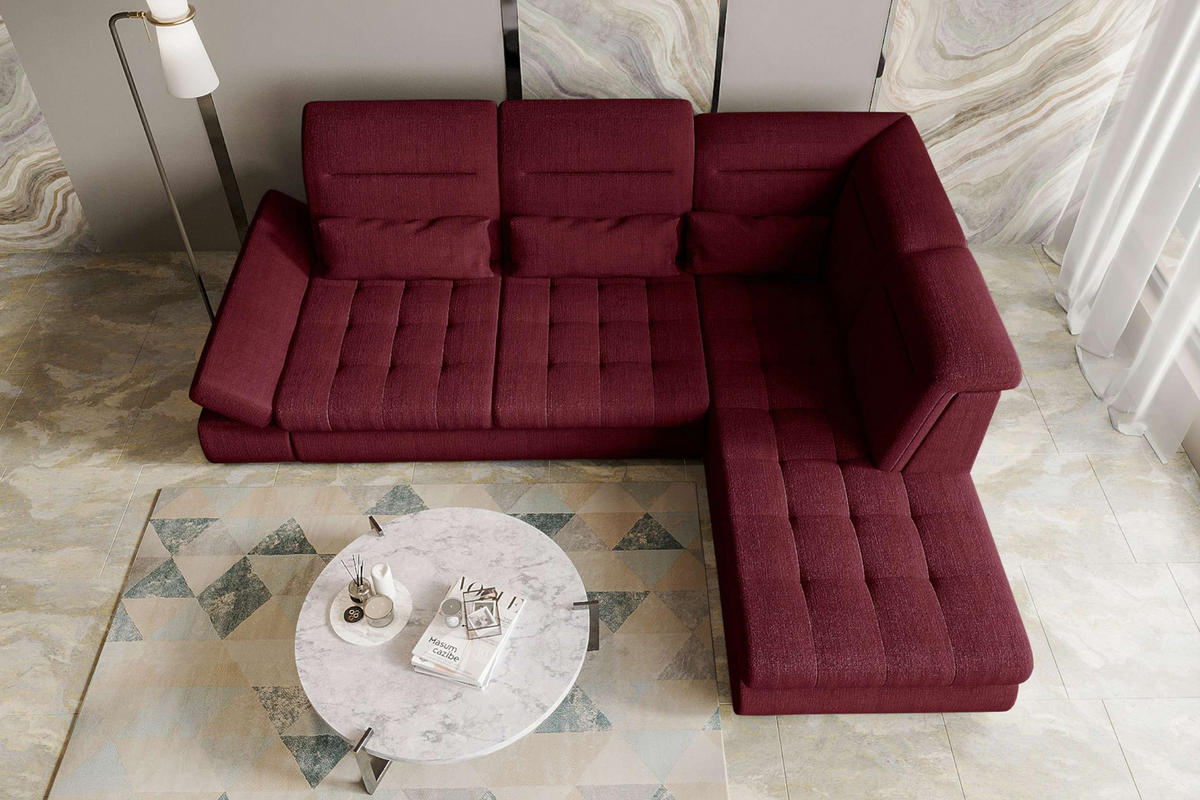 ECKSOFA Toscana Velours inkl. Schlaffunktion - Bordeaux, Textil (279/227cm) - 99rooms