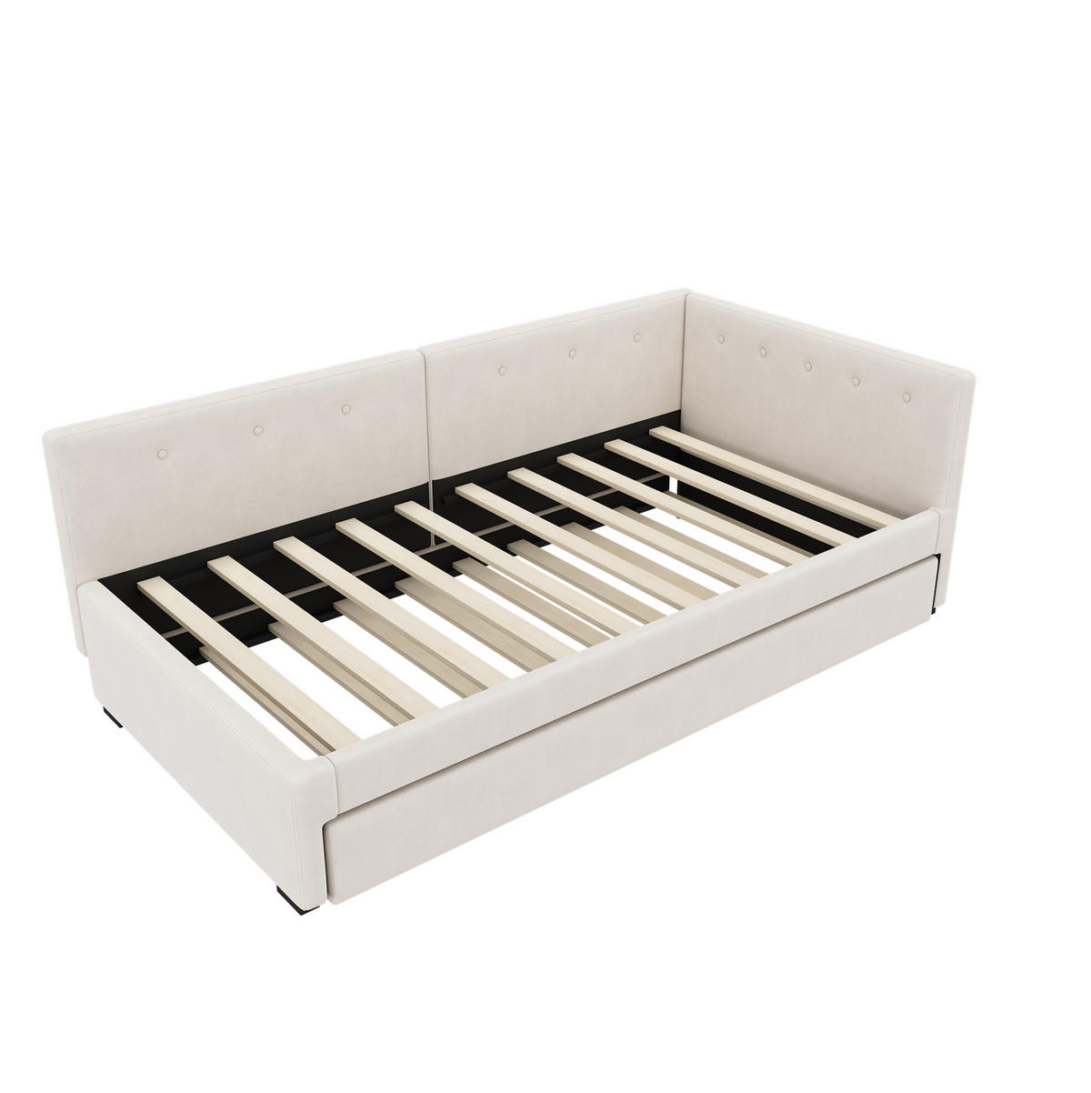 BETT 90/200 cm mit Kopfteil & ausziehbarem Rollbett, inkl. Lattenrost, Samt Beige - Beige, Textil (90/200cm) - BEAOK