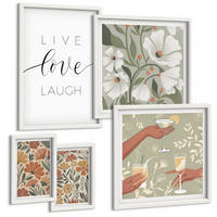 BILDER SET 5er Set - 50x50 cm & 20x30 cm & 40x60 cm Weißer Rahmen - Boho-Pflanzenmuster - Weiß, Kunststoff (40/60cm) - TULUP