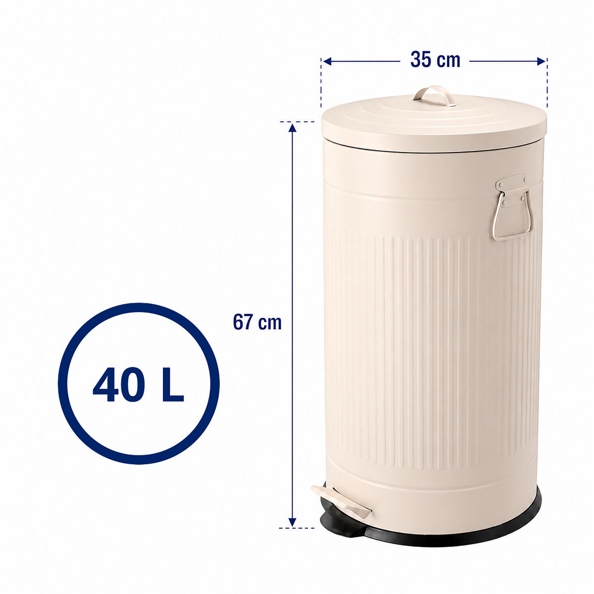 MÜLLEIMER Beige Treteimer Soft-Close 40 l - Beige, Kunststoff/Metall (35/67/35cm) - Relaxdays