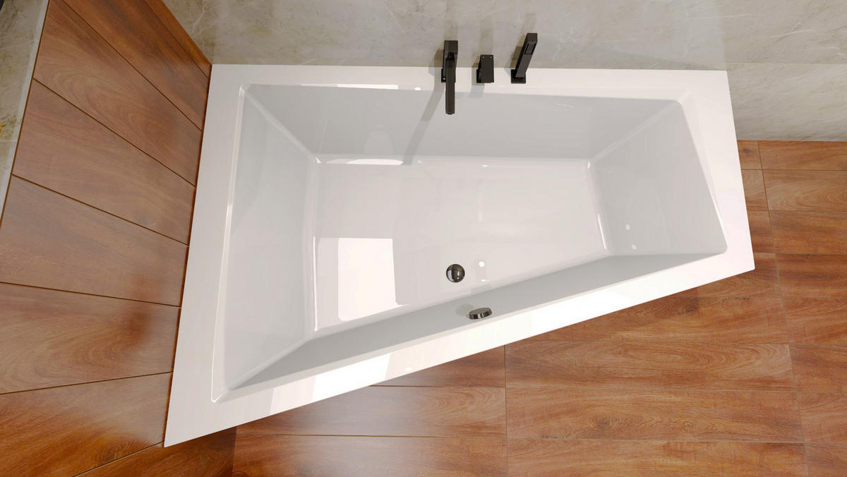 BADEWANNE Eckwanne INTIMA 150/85 Links + Schürze + 2 Kopfstützen KODI Ablauf Füße - Weiß, Kunststoff (85/55.5/150cm) - bad land