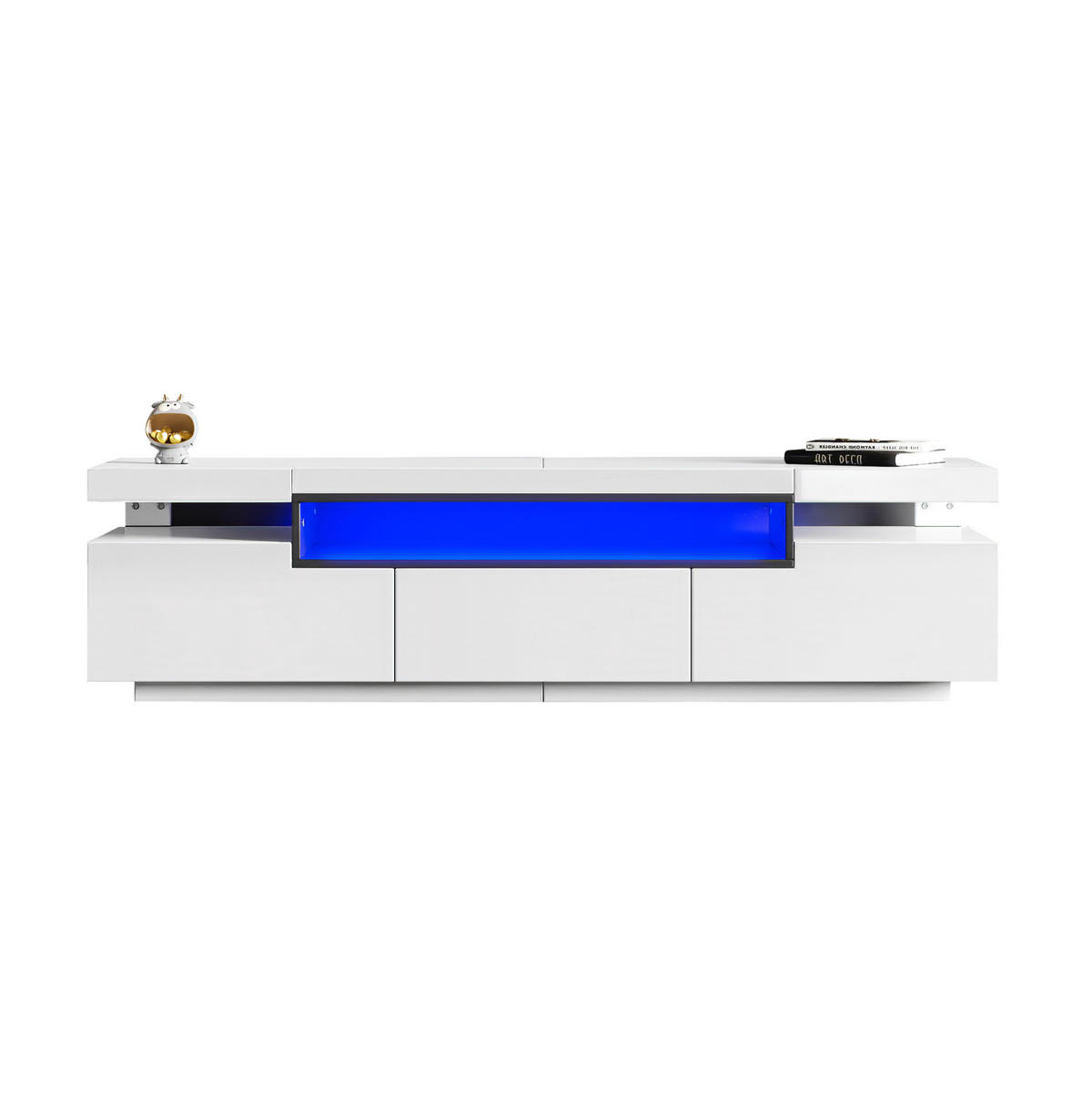 TV-SCHRANK aus Holzwerkstoff 160x39x42 cm Weiß mit 3 Schubladen, LED-Beleuchtung und Hochglanzfront - Weiß, Holzwerkstoff (160/42/39cm) - Modfu